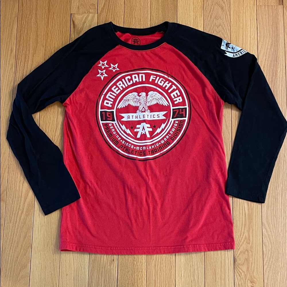 American Fighter Large Red & Black Raglan Shirt